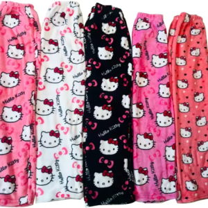 Kawaii Hello Kitty pyjamas noir Anime flanelle femmes chaud laine blanc dessin animé décontracté maison pantalon automne mode pantalon cadeaux